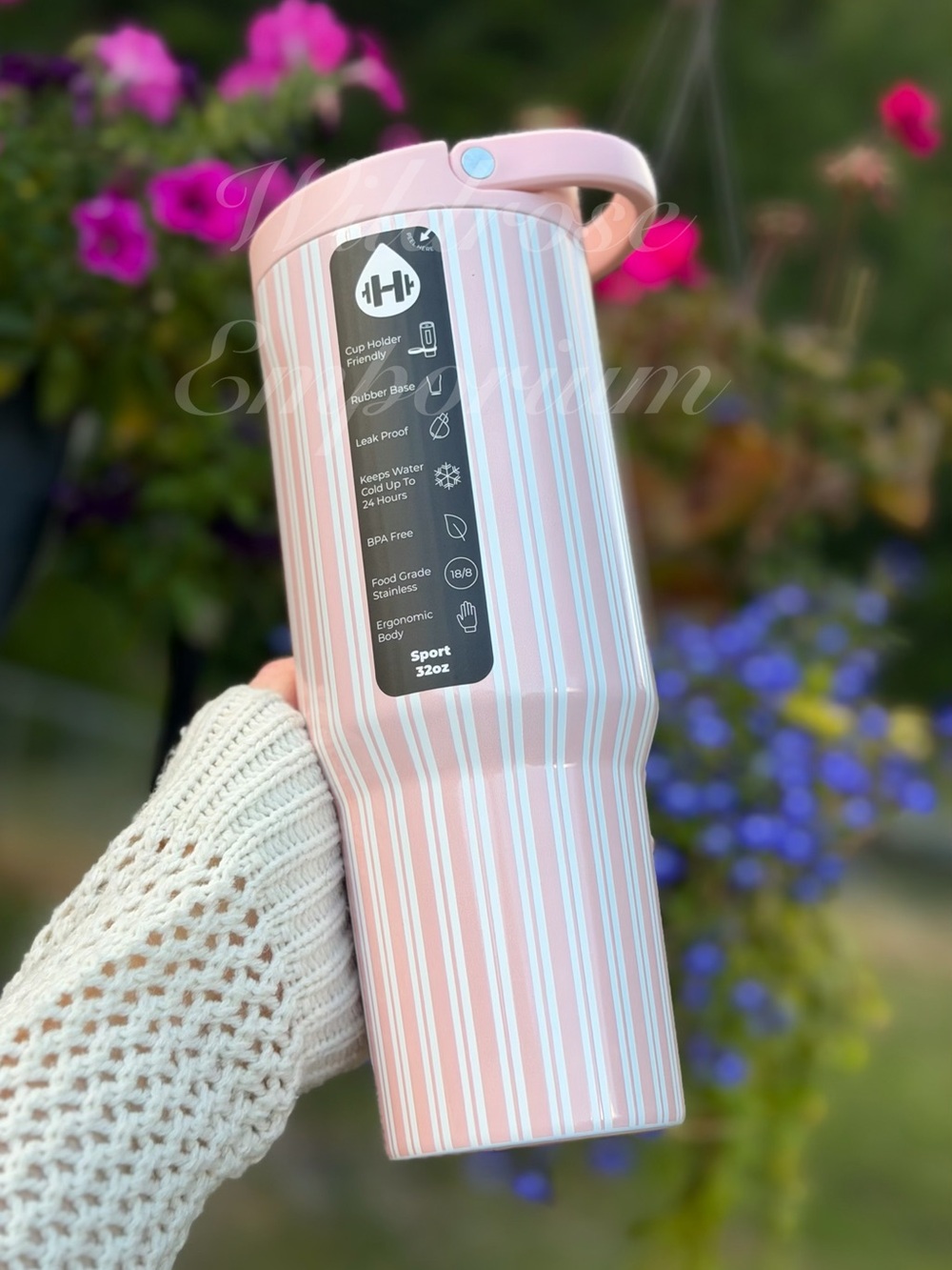 HydroJug Kay road trip summer collection sport traveler pink cabana stripe NWT